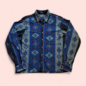 Vintage Men's Blue Patterned western button shirt L